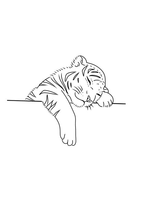 Animal Line Art Tattoo, Cartoon Inspired Tattoos, Mini Tiger Tattoo, Fineline Tiger Tattoo, Animal Outline Tattoo, Simple Line Art Tattoo, Tattoo Stencils Outline Design, Simple Tattoo Stencils, Small Pretty Tattoos