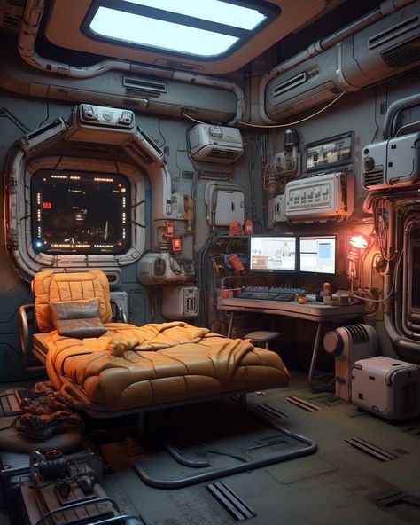 Scifi Concept Art Interior, Sci Fi Aesthetic Room, Sci Fi Architecture Interior, Sci Fi Ship Interior Design, Sci Fi Room Concept Art, Sci-fi Room, Spaceship Rooms, Spaceship Interior Concept Art, Spaceship Interior Design