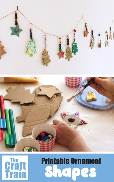 Cardboard Ornaments, Christmas Shapes, Jul Diy, Preschool Christmas, Easy Christmas Crafts, Kids Ornaments, Christmas Kids, Ornament Crafts, Christmas Crafts For Kids