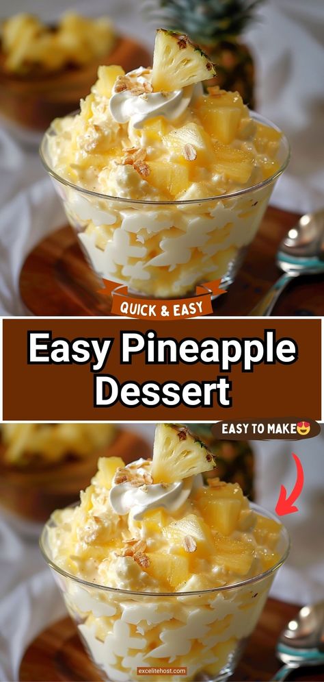 Easy Pineapple Dessert Things To Make With Crushed Pineapple, Cold Pineapple Desserts, Deserts With Crushed Pineapple, Pineapple Dessert Cups, Dessert With Pineapple Chunks, Easy To Make Desserts For Parties, What To Make With Crushed Pineapple, 3 Ingredient Pineapple Dessert, Recipes Using Pineapple Tidbits