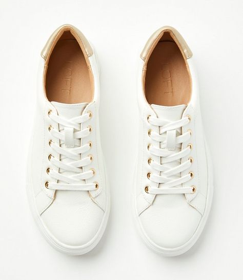 Everyday Lace Up Sneakers | Loft High End Sneakers Women, White Sneaker With Dress, Womens Stylish Sneakers, Everyday White Sneakers, Comfortable White Sneakers Women, Classy Sneakers Women, Dressy Sneaker Outfits Women, Dressy Sneakers Women, Trendy Tennis Shoes Women