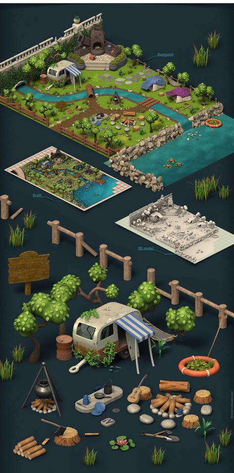 Isometric Map Illustration, Isometric Game Map, Isometric Farm, Isometric Game Art, Isometric Games, Gardenscapes Game, Homescapes Game, Isometric Environment, Low Poly Isometric