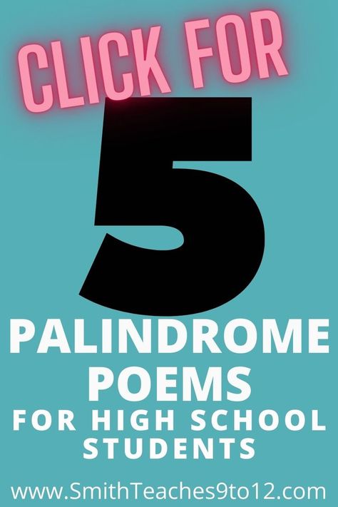 Want to hook your students with some amazing poetry? Check out these five palindrome poems also known as mirror poems or reverse poems. Read from top to bottom them bottom to top, the meaning and message of the poems change. These are great for poetry analysis, classroom discussion, and a chance to do some creative writing. Read the post for a lesson plan for high school English or middle school English using poems that are sure to enthrall your students! Click to read more! Reverse Poem, High School Poetry, 11th Grade English, Poetry Examples, 12th Grade English, Poetry Lesson Plans, 10th Grade English, Poetry Lesson, School Poetry