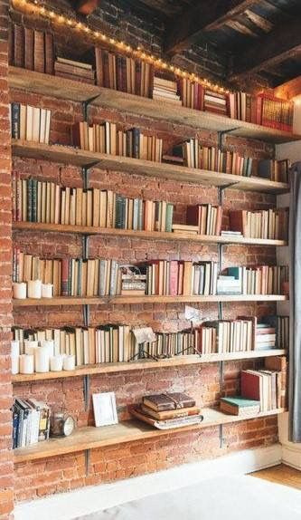 Manhattan Loft, Look Wallpaper, Dog House Diy, Home Library Design, Bookshelves Diy, Home Libraries, Library Design, Book Shelves, Corner Shelves