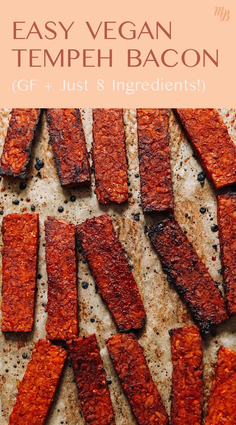 We're bringing allll the weekend breakfast vibes today with our Crispy Tempeh Bacon! We dialed in the flavor on this recipe with a little liquid SMOKE and maple syrup for that perfect sweetness! It's PACKED with plant protein and whips up in just 20 MINUTES! #tempeh #tempehbacon #veganbacon #veganbreakfast Crispy Tempeh, Breakfast Blt, Vegetarian Snacks Easy, Red Lentil Stew, Easy Vegan Breakfast Ideas, Breakfast Vibes, Banana Zucchini Muffins, Marinated Tempeh, Baked Tempeh