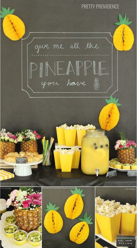 Pineapple party ideas - pineapple salsa, pina colada popcorn, honeycomb pineapples and more! #CelebrateFamilyValues #ad #pineapple Pineapple Party Ideas, Pineapple Birthday Party, Pineapple Theme, Pineapple Birthday, Pineapple Party, Fiesta Tropical, Pineapple Parties, Tropical Birthday, Hawaii Party