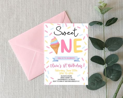 Sweets Themed Birthday Party, Four Ever Sweet, Themed Birthday Party Ideas, Cream Birthday Party, Birthday Party Design, Ice Cream Birthday Party, 1st Birthday Party Invitations, Third Birthday Party, Summer Ice Cream