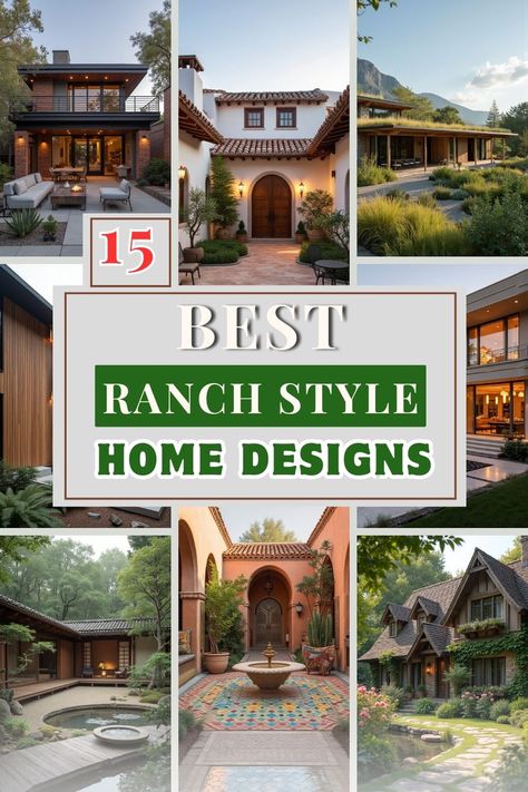 A collage of various ranch-style home exteriors, showcasing designs that range from modern and sleek to classic and rustic, perfect for anyone seeking cozy and stylish home inspiration. Ranch Home Exteriors, Ranch Home Remodel, Relaxed Home, Home Layout, Ranch Homes, Cozy Interiors, Open Floor Plans, Rustic Exterior, Beautiful Outdoor Spaces