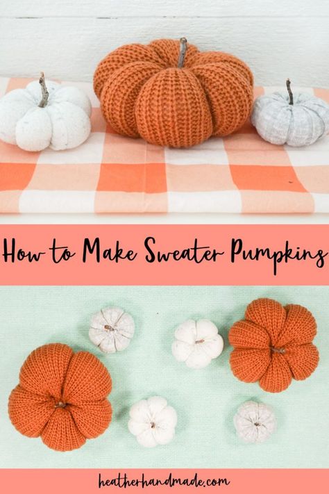 Learn how to make a sweater pumpkin by upcycling sweater sleeves into pumpkins. This fall sewing project is cute and easy. Pumpkins are cute and happy and work throughout Fall, Halloween, and Thanksgiving. Sweater pumpkins can be touched and played with by little kid hands without getting broken. I have two other tutorials for making pumpkins with other fabrics, but today I have a tutorial for making sweater pumpkins. The best part is you can do it all by hand without a sewing machine! Diy Pumpkins From Sweaters, Pumpkins Made Out Of Old Sweaters, How To Make Pumpkins From Old Sweaters, Pumpkins Out Of Sweaters, How To Make A Pumpkin From A Sweater, Pumpkins Made From Sweaters, Sweater Sleeve Pumpkins, How To Make A Sweater Pumpkin, Diy Pumpkin Fabric