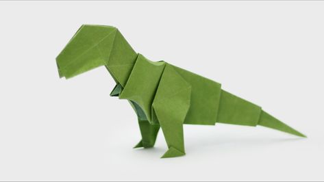 Origami T-Rex – Video and Diagrams – Jo Nakashima Origami Velociraptor, Origami T Rex, Origami Kutu, Dragon Origami, Origami Dinosaur, Dinosaur Origami, Origami Elephant, Origami Step By Step, Origami Diagrams