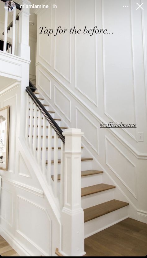 Stair Moulding, Staircase Molding, Monthly Shopping, How To Start Painting, Wall Molding Design, Stair Paneling, Staircase Wall Decor, Entryway Makeover, Mia Mia Mine