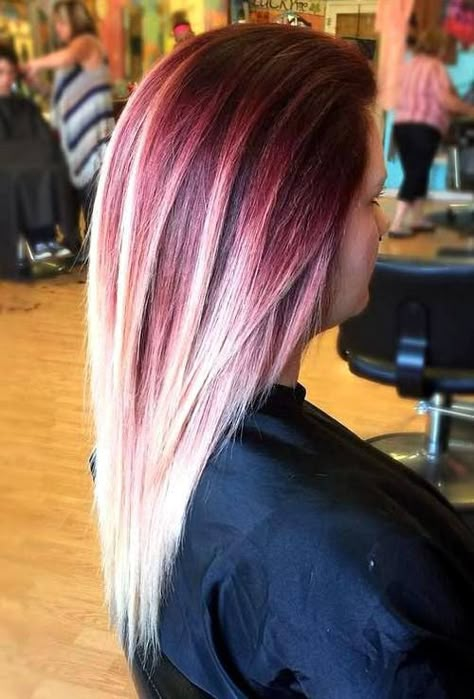 dark brown hair with red and blonde balayage Hair Color With Blonde Highlights, Plum Hair Color, Hair Color Plum, Red Ombre Hair, Shades Of Red Hair, Plum Hair, Blond Balayage, Ombre Hair Blonde, Red To Blonde