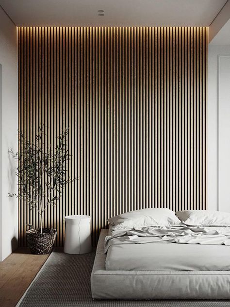 Check out these renter-friendly feature walls you've never seen before Feature Wall Bedroom, Wood Slat Wall, 아파트 인테리어, Wood Panel Walls, Home Decor Trends, Cheap Home Decor, Wooden Wall, 인테리어 디자인, Feature Wall