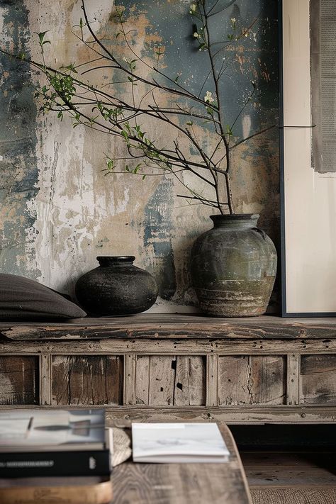 Discover over 60 designs for earthy serenity in Wabi Sabi decor. Celebrate imperfection and embrace the beauty of handmade ceramics with earthy textures and muted glazes. From weathered wood accents to vintage textiles, uncover how to infuse your home with warmth, authenticity, and understated elegance. #WabiSabiDecor #EarthySerenity #Imperfection Easy Farmhouse Decor, Wabi Sabi Inspiration, Wabi Sabi Home Decor, Wabi Sabi Design, Wabi Sabi Interior, Wabi Sabi Decor, Bohemian Decoration, Modern Rustic Living Room, Simple Projects