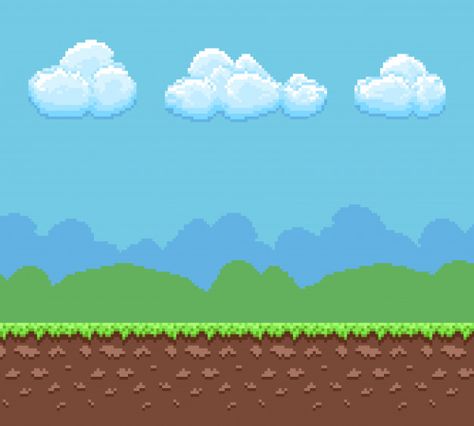 Pixel 8 bit game background with ground ... | Premium Vector #Freepik #vector #background #vintage #abstract #summer 8bit Video Games, 8bit Background, Pixel Game Background, Pixel Art Game Background, Game Background Design, Video Game Cartoon, Canva Backgrounds, Games Background, Pixel Background