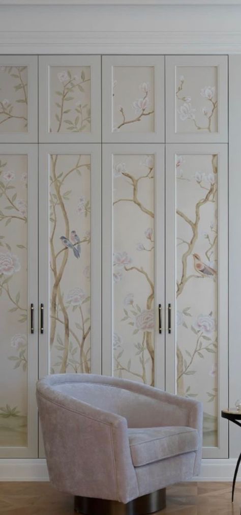 Fretwork Wardrobe Doors, Walk In Wardrobe Wallpaper, Wallpaper For Wardrobe Closet Doors, Wallpaper On Wardrobe Doors, Dressing Room Wallpaper, Wallpaper Cabinet Doors, Wallpapered Wardrobe, Wallpaper On Closet, Walk In Closet Wallpaper