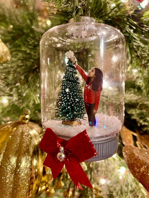 Dollar Tree Snow Globe Jar Ornament (Photo) - Crafty Morning Snow Globe Ornament, Snow Globe Crafts, Crafty Morning, Globe Crafts, Xmas 2022, Christmas Globes, Diy Snow Globe, Photo Christmas Ornaments, Globe Ornament