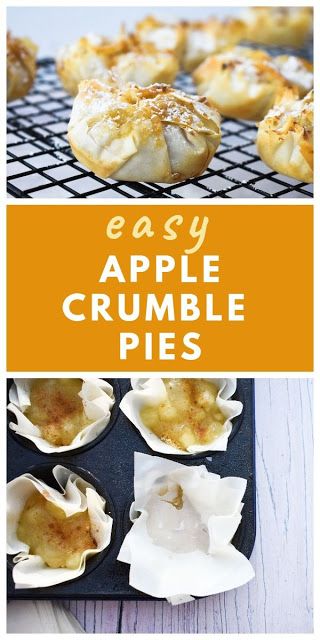 Easy Filo Apple Crumble Pies Christmas Sweet Snacks, Philo Pastry, Easy Mini Apple Pies, Filo Pastry Recipes, Easy Apple Crumble, Vegan Pies Recipes, Phyllo Dough Recipes, Phyllo Recipes, Apple Pastry