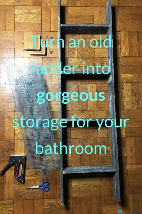 Checking my garage for old ladders right now! Here's how to turn an old ladder into gorgeous storage for your bathroom. Turn the ladder into shelves! - This hometalk DIY article has been shared as a blogger affiliate link #ad #shelves #storage #bathroomstorage Ladder Upcycle Ideas, Easy Storage Shelves Diy, Ladder Repurpose Ideas, Repurposed Ladder Shelf, Old Ladder Ideas, Upcycle Ladder, Repurposed Ladders, Wooden Ladders, Repurpose Diy