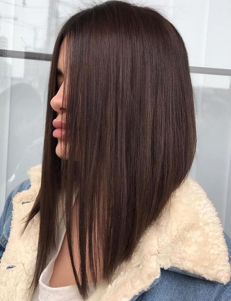 Long Angled Haircut, Tuns Bob Lung, Long Angled Bob Hairstyles, Straight Hair Highlights, Angled Bob Hairstyles, Easy Updo, Straight Hair Cuts, Angled Bob, Long Bob Haircuts