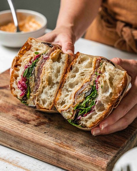 The Ultimate Salami Sandwich with Focaccia & Pickled Red Onion Market Photoshoot, Focaccia Sandwich, French Croissants, Salami Sandwich, Roasted Garlic Aioli, Pickled Red Onion, Baguette Sandwich, Brunch Aesthetic, Grilled Artichoke