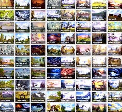 Someone Organized All 403 Of Bob Ross' Paintings On One Happy Little Website Onestroke Flowers, Bob Ross Party, Bob Ross Videos, Bob Ross Painting Videos, Bob Ross Youtube, Bob Ross Art, Happy Accidents, Bob Ross Paintings, The Joy Of Painting