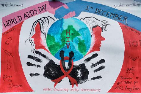 This is an AIDS awareness posters Poster On Aids Awareness, Worlds Aids Day Posters, Aids Day Poster Design, World Aids Day Poster Drawing, Hiv Awareness Posters, Hiv Aids Awareness Posters, Hiv Aids Art Poster, World's Aids Day, Aids Awareness Poster Art