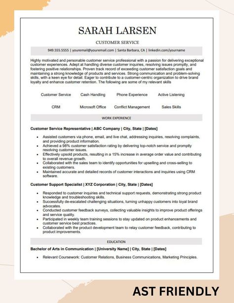 resume template customer service Resume For Customer Service, Customer Service Resume Examples, Designed Resume, Customer Service Resume, Resume Building, Entry Level Resume, Resume Summary, Entry Level Jobs, Cv Examples