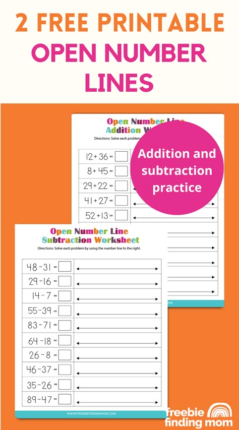 These are free open number lines addition and subtraction printables. Number Lines 2nd Grade, Double Digit Addition And Subtraction, Number Line Addition, Number Line Subtraction, Open Number Line, Teaching Decimals, Graphing Inequalities, Double Digit Addition, Dollar Diy