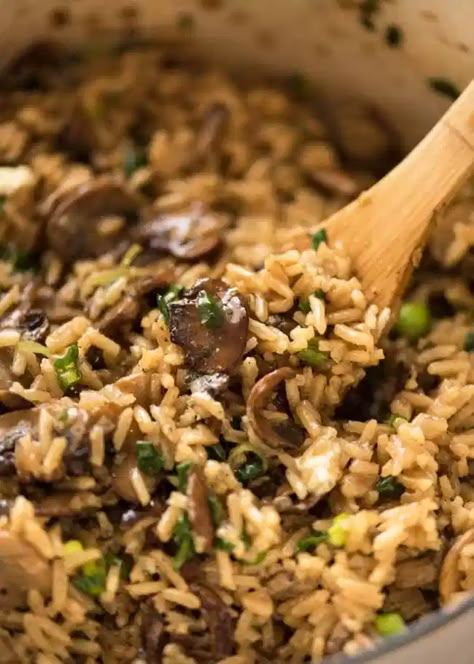 Mushrooms And Rice, Mushroom Rice Recipes, Hebbars Kitchen, Rice Side Dish Recipes, Baked Mushrooms, Chicken Tikka Masala Recipes, Mushroom Rice, Mushroom Recipe, Recipetin Eats