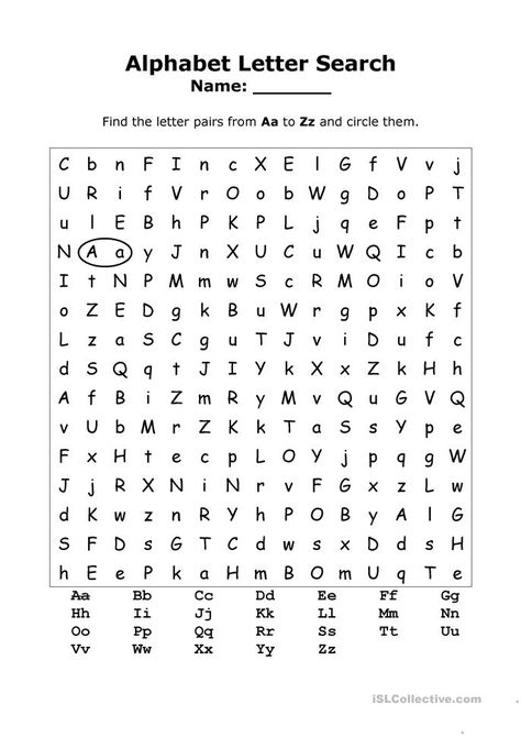 Alphabet Letter Search - English ESL Worksheets for distance learning and physical classrooms Alphabet Worksheets Free Printable, A Letter Worksheets For Kids, Learning The Alphabet Worksheets, English Abc Worksheet, Abcs Worksheet, Esl Alphabet Worksheet, Esl Alphabet Activities, Letter Worksheets For Kindergarten, Worksheets For Alphabets