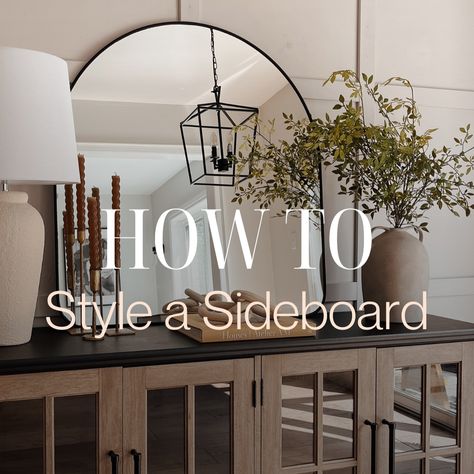 Sharing some specific details on how to style your sideboard and why! Did you know, groupings of odd numbers are such an important one because odd numbers are more visually appealing to the eye! . . . . .. . . . . . . #interiordesigntrends #interiordesigntips #interiordesigntip #interiordesigning #howto #stylingtips #hometips #decoratingtips #decoratingtip #decortips #interioredesigner #edesigner #torontoedesign Sideboard Styling Living Room, Dressing A Sideboard, Mirror On Sideboard, Styling A Sideboard Dining Room, How To Style Sideboard, How To Decorate Sideboard, Dining Sideboard Decor, Decorate Sideboard, Dining Buffet Decor Ideas