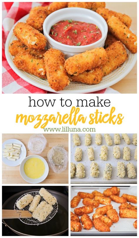 Resep Makanan Beku, Homemade Mozzarella Sticks, Mozzarella Sticks Recipe, Homemade Mozzarella, Resep Pasta, Homemade Appetizer, Crockpot Healthy, Mozzarella Sticks, Ooey Gooey