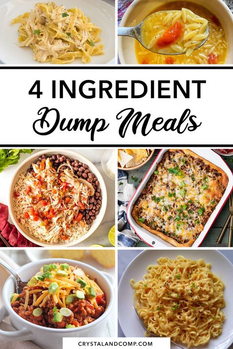 Meals With Few Ingredients Easy, Cheap 20 Minute Meals, Dump And Bake Meals Easy Dinners, Quick 4 Ingredient Meals, Bake And Dump Meals, Cooking For Dummies Meals Easy Recipes, Quick Dump Casserole, 3 Ingredient Dinner Ideas, Crockpot 4 Ingredient Recipes