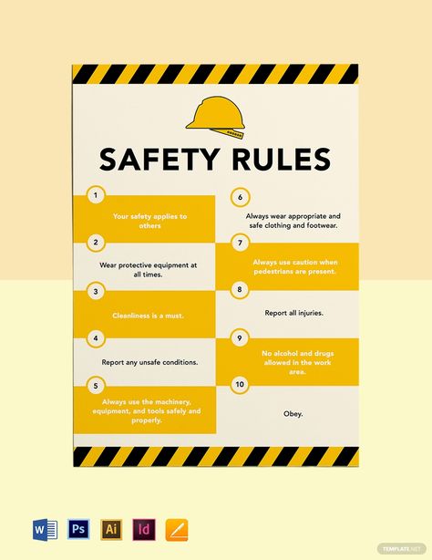 Free Safety Rules Poster Template #AD, , #affiliate, #Safety, #Free, #Rules, #Template, #Poster Rules Design Poster, Safety Graphic Design, Safety Poster Design, Safety Awareness Poster, Fire Safety Poster, Safety Rules For Kids, Health And Safety Poster, Home Safety Tips, Safety Poster