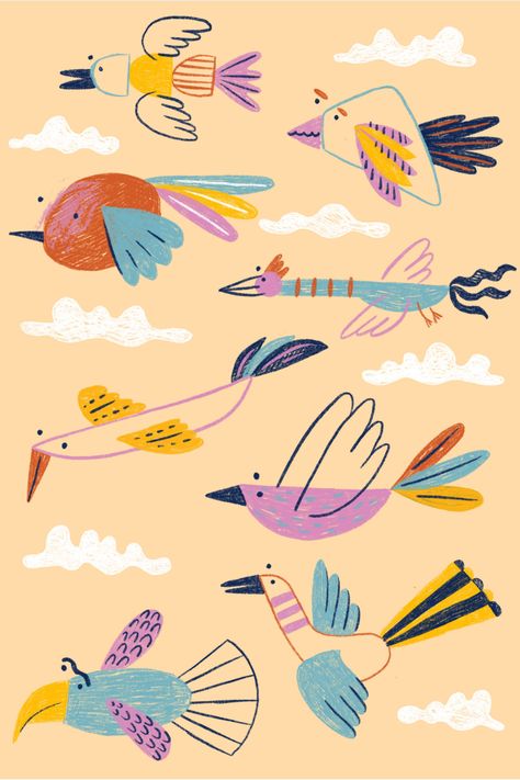 Migration Art, Bird Doodle, Bird Illustrations, Bird Migration, Bird Graphic, Clipart Baby, Winter Illustration, Easy Drawings For Kids, Illustrated Art