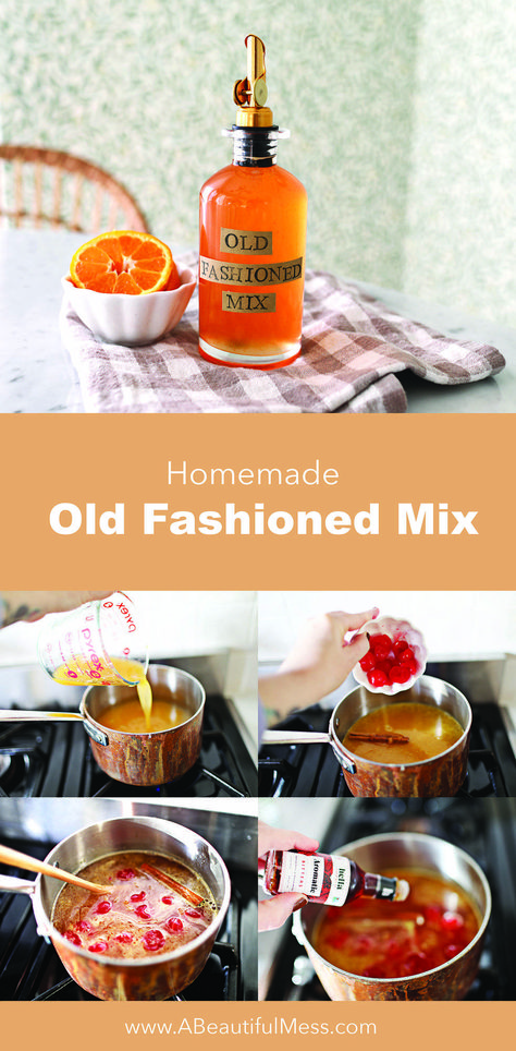 Homemade Old Fashioned Mix - A Beautiful Mess Old Fashioned Syrup Recipe, Homemade Cocktail Mixers, Old Fashion Mix Homemade, Homemade Old Fashion Mix Recipe, Old Fashioned Simple Syrup Recipe, Old Fashioned Mix Recipe, Homemade Sour Mix, Homemade Alcohol, Old Fashioned Drink