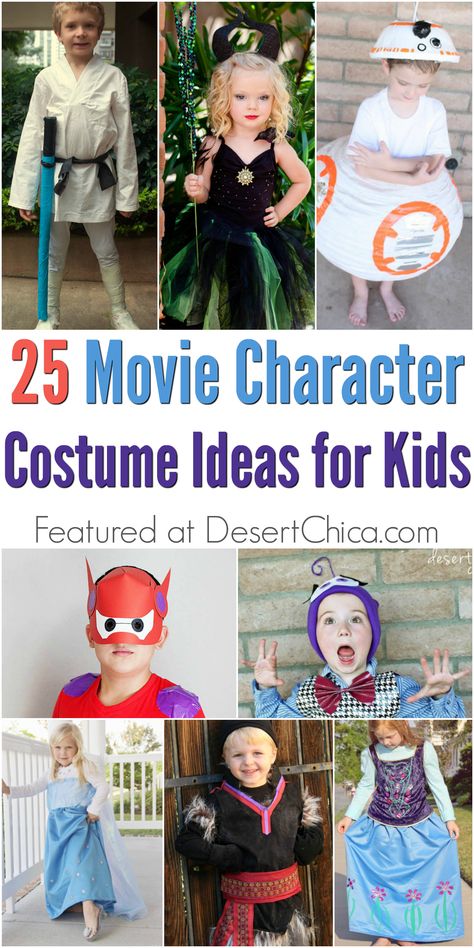 Need a little costume inspiration? Check out these Movie Character Halloween Costume ideas. via @DesertChica Movie Character Dress Up, Movie Character Halloween Costumes, Unique Halloween Costume Ideas, Disney Costumes For Kids, Character Costume Ideas, Halloween Costume Ideas For Kids, Movie Character Halloween, Costume Ideas For Kids, Character Halloween Costumes