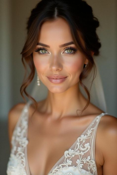 Bridal Makeup Boho Brides, Almond Eye Wedding Makeup, Wedding Makeup Almond Eyes, Bridal Makeup Looks Blue Eyes, Winter Bridal Makeup Green Eyes, Make Up Bride Natural, Wedding Make Up For Green Eyes Natural, Hazel Eye Wedding Makeup, Bride Makeup For Green Eyes