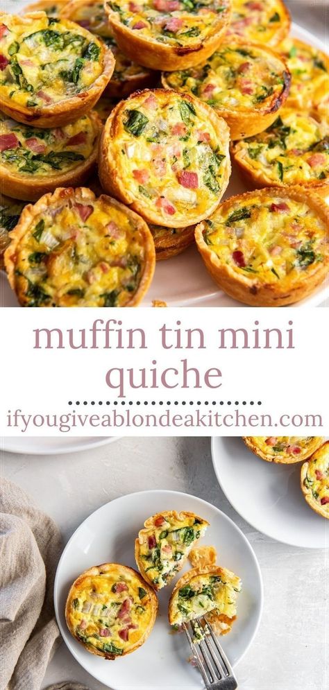 Individual Brunch Ideas, Mini Muffin Quiche Recipes, Individual Quiche Recipes Muffin Tins, Egg Quiche Recipes Muffins, Muffin Recipes Savory, Muffin Quiche Recipes, Mini Quiche Tarts, Mini Quiches In Muffin Tin, Small Brunch Ideas