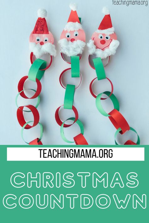 Love this cute Stanta chain to count down to Christmas! Countdown To Christmas Preschool, Classroom Countdown To Christmas, Count Down To Christmas For Kids, Countdown To Christmas For Kids, Countdown To Christmas Ideas, Countdown To Christmas Craft, Count Down To Christmas Ideas, Christmas Countdown Chain, Christmas Countdown Ideas