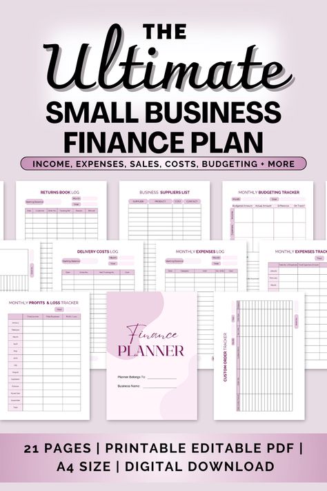 EDITABLE SMALL BUSINESS FINANCIAL PLANNER BUNDLE | Editable Printable | Etsy Digital Download | B... dailyplanneruk #happyplanner #notionplanner #freeblogplanner Small Business Planner Free Printables, Business Daily Planner, Business Planner Printables, Small Business Expenses, Small Business Printables, Business Finance Management, Business Binders, Financial Tracker, Printables Planner