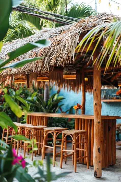 Tropical Backyard Palapa Ideas for Your Oasis Palapas Ideas Patios, Tropical Pergola, Cabana Ideas Backyard, Hawaiian Backyard, Desi Fusion, Cabana Ideas, Unique Backyard, Theme Restaurant, Outside Bar