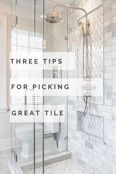 Shower Mosaic Tile Ideas Wall, Waterfall Tile Shower Design, Accent Tile In Shower Ideas, Master Shower Tile Ideas, Shower Floor Ideas, Classic Room Design, Tiles For Bathroom Walls, White Marble Tile Floor, European Bathroom