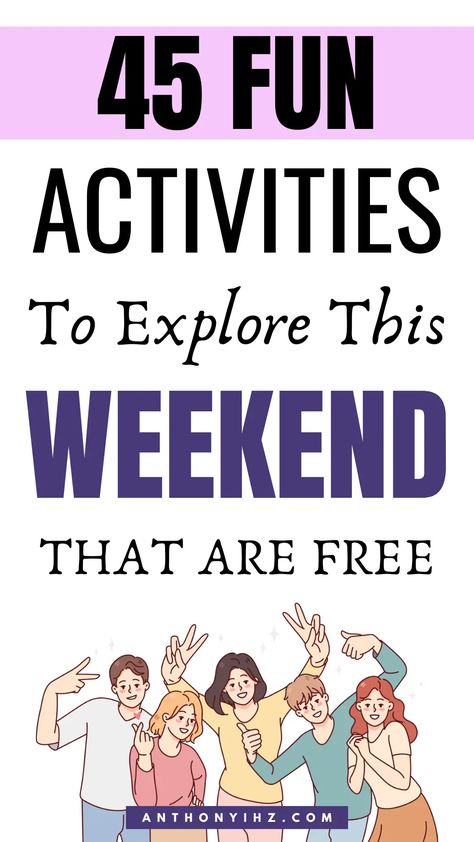 Are you looking for cute activities to enjoy with your spouse on the weekends that are free? Need a weekend bucket list ideas for couples? Check out these 45 fun things to do on weekends that are free. These fun activities include fun things to do on the weekend by yourself, fun things to do on the weekend with friends, plus fun things to do on the weekend at night Fun Free Activities For Adults, Fun Things To Do On The Weekend, Free Things To Do With Friends, Things To Do On Weekends, Bucket List Ideas For Couples, Cute Activities, Weekend With Friends, Bucket List Life, Weekend Ideas