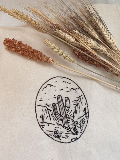 Desert Scene Embroidery, Country Embroidery Designs, Desert Embroidery Pattern, Texas Embroidery Designs, Cowboy Embroidery Designs, Arizona Embroidery, Western Embroidery Designs, Desert Embroidery, Outdoor Embroidery