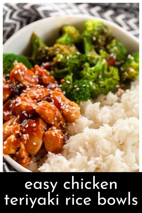 Chicken Teriyaki Rice Bowls is an easy weeknight dinner with a homemade teriyaki sauce, chicken breasts, broccoli, and bell peppers! The sauce is used on both the chicken and the vegetables for maximum teriyaki flavor, and it is served alongside fluffy white rice. Bowls Recipe Chicken, Asian Chicken Dinner, Teriyaki Bowl Recipe, Quick Teriyaki Chicken, Rice Food Recipes, Chicken Bowls Recipe, Teriyaki Chicken Bowls, Teriyaki Chicken Rice, Ayam Teriyaki