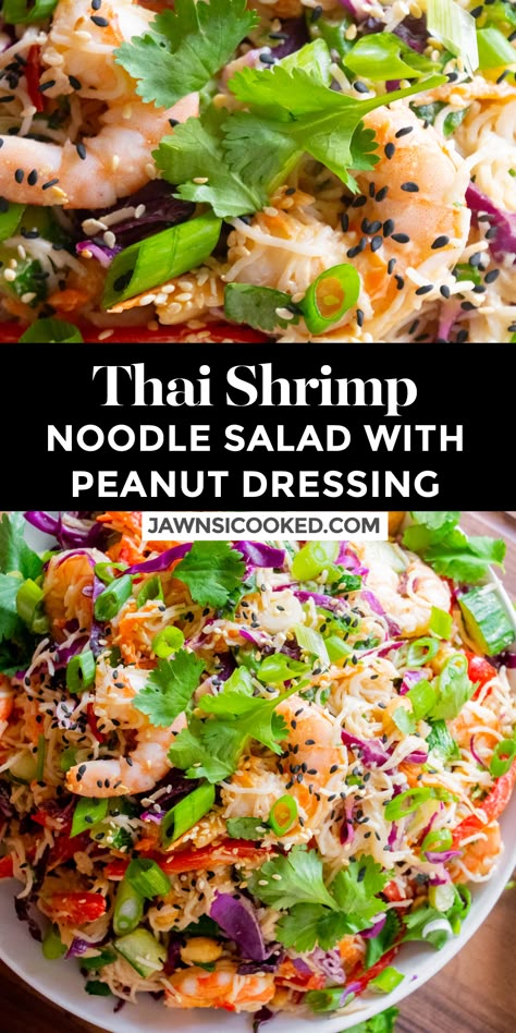 Shrimp Noodle Salad, Weekday Meal Prep, Thai Glass Noodle Salad, Asian Pasta Salads, Salad With Peanut Dressing, Asian Pasta, Thai Noodle Salad, Glass Noodle Salad, Shrimp Noodles