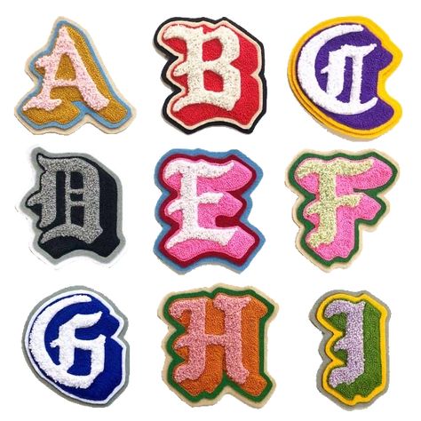 Desain Buklet, Letter Patches, Old English Font, Spiral Tie Dye, Chain Stitch Embroidery, 자수 디자인, Custom Letters, Red Aesthetic, Embroidery Patches