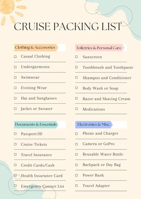 Printable Cruise Packing Lists Msc Cruise Packing List, Things To Take On A Cruise Packing Lists, 5 Night Cruise Packing List, Things You Need For A Cruise, Things To Pack For A Cruise, Things To Bring On A Cruise, What To Bring On A Cruise, 7 Day Cruise Packing List, Cruise Essentials Packing Lists